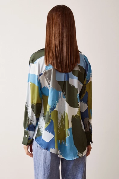 V Yaka Desenli Gömlek Desenli - Resim 3