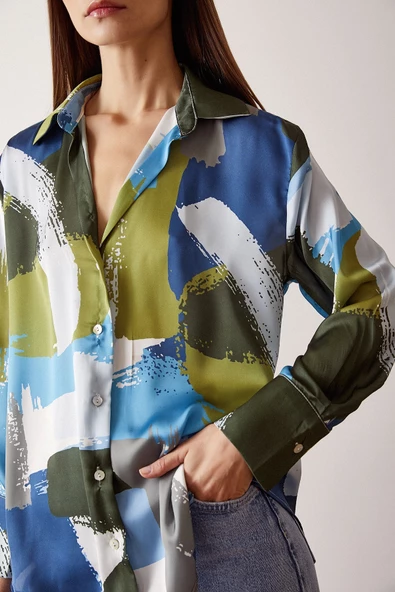 V Yaka Desenli Gömlek Desenli - Resim 2