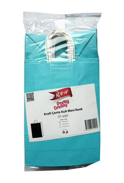 Büküm Saplı Kraft Kağıt Çanta Karton Hediyelik Poşet Torba - Açık Mavi -18x24 Cm. - 25 Adetlik Paket