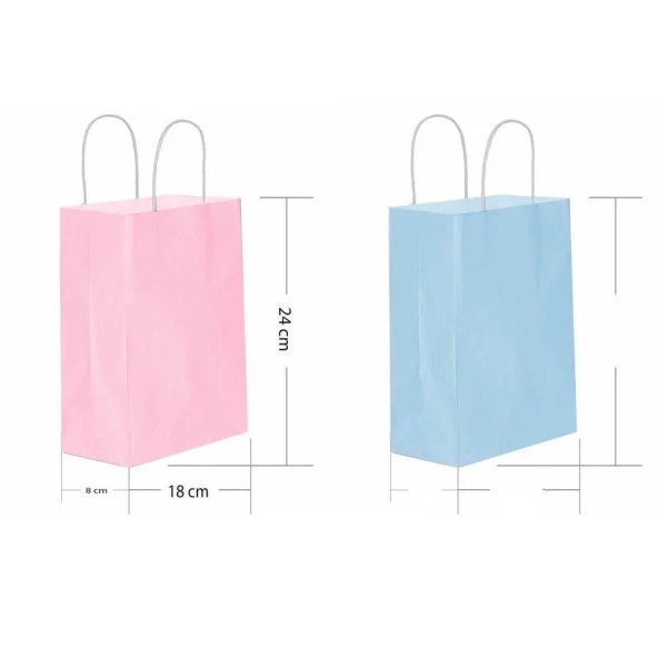 Büküm Saplı Kraft Kağıt Çanta Karton Hediyelik Poşet Torba - Açık Mavi -18x24 Cm. - 25 Adetlik Paket - 3