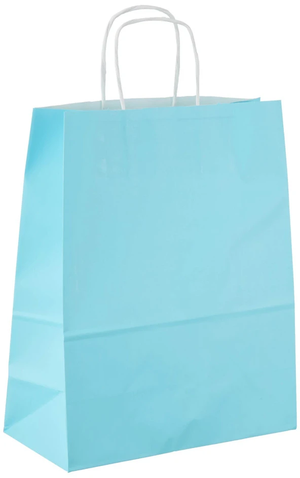Büküm Saplı Kraft Kağıt Çanta Karton Hediyelik Poşet Torba - Mavi - 18x24 Cm. - 25 Adetlik 2 Paket ürün görseli 1