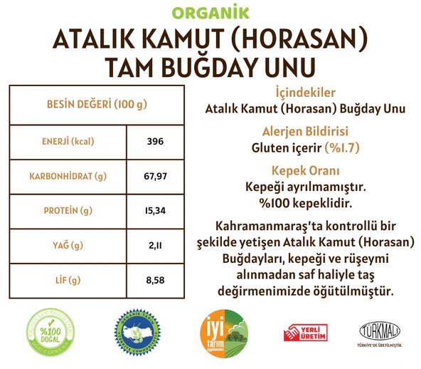 Taş Değirmenden Organik Organik Atalık Kamut Horasan Tam Buğday Unu - 1 Kilo - Resim 3