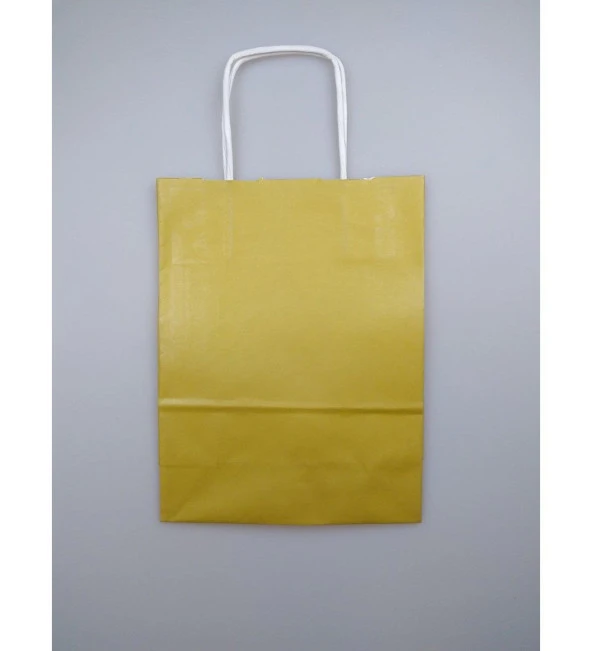 Büküm Saplı Kraft Kağıt Karton Hediyelik Çanta Poşet Torba - Altın - 25x31 Cm. - 25 Adetlik Paket - 4