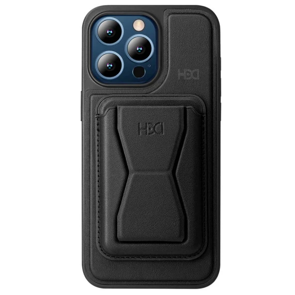HDD iPhone 15 Pro Max Kılıf HD Deri Luxury Magnet Kartvizitli Kapak  Gri