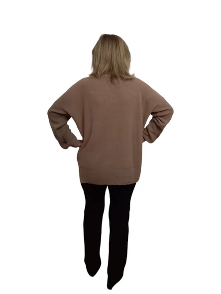 Salaş Oversize Triko Bluz, Kazak - Renk Açık Kahverengi - Beden Standart - 4