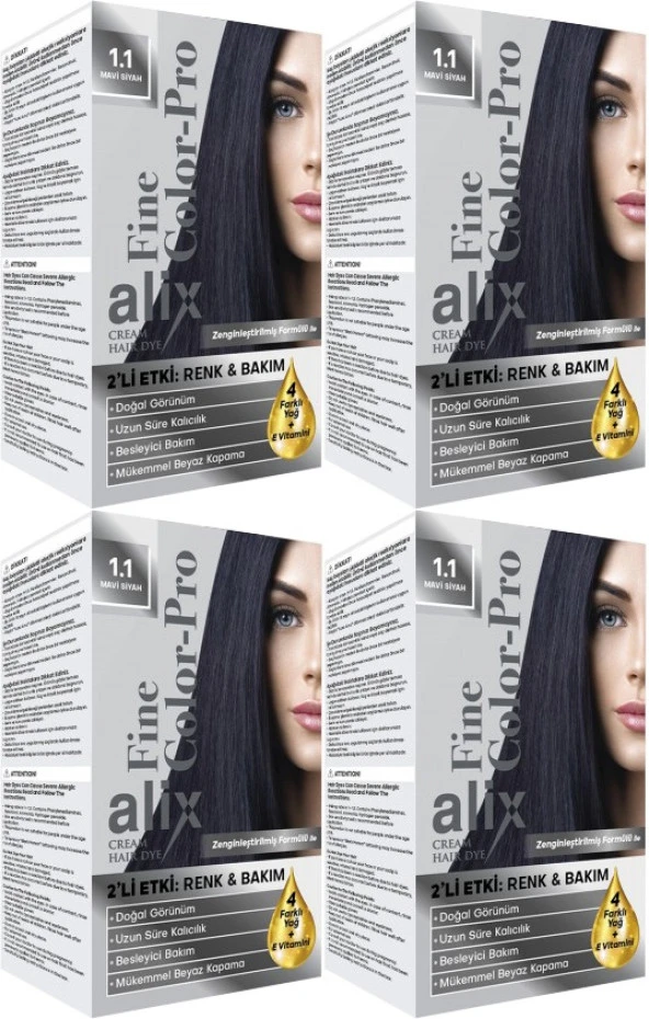 Alix 50ML Kit Saç Boyası 1.1 Mavi Siyah (4 Lü Set)
