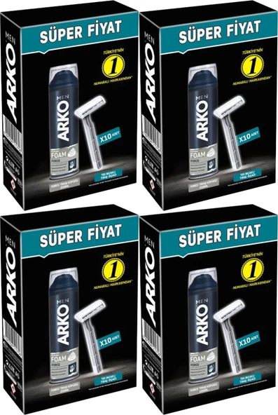 Arko Men 10 Adet Tekli Tıraş Bıçağı + Force Tıraş Köpüğü Pro 200ML (4 Lü Set)