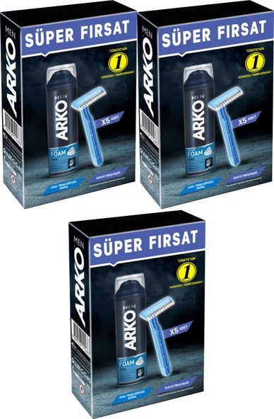 Arko Men Banyo 5 Adet + Cool Köpük Pro 200ML (3 Lü Set)