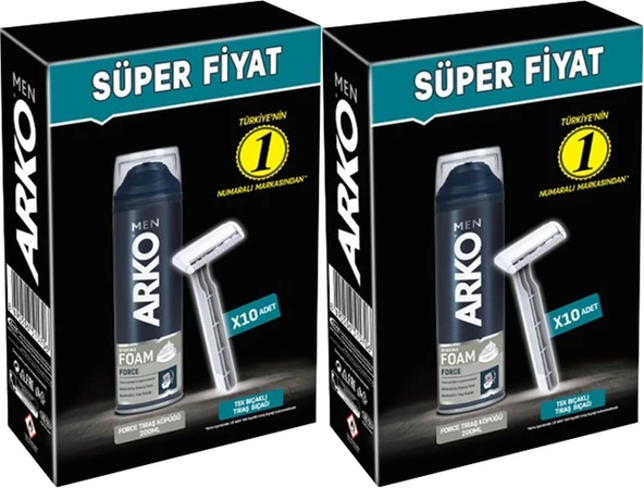 Arko Men 10 Adet Tekli Tıraş Bıçağı + Force Tıraş Köpüğü Pro 200ML (2 Li Set)