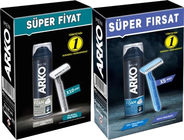 Arko Men Karma Set Traş Bıçağı Klasik (10 Adet)+Banyo Traş Bıçağı(5 Adet)+Traş Köpüğü Set (2 Adet)