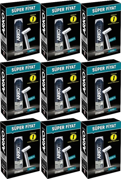 Arko Men 10 Adet Tekli Tıraş Bıçağı + Force Tıraş Köpüğü Pro 200ML (9 Lu Set)