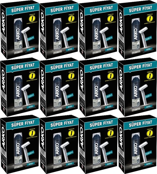 Arko Men 10 Adet Tekli Tıraş Bıçağı + Force Tıraş Köpüğü Pro 200ML (12 Li Set)