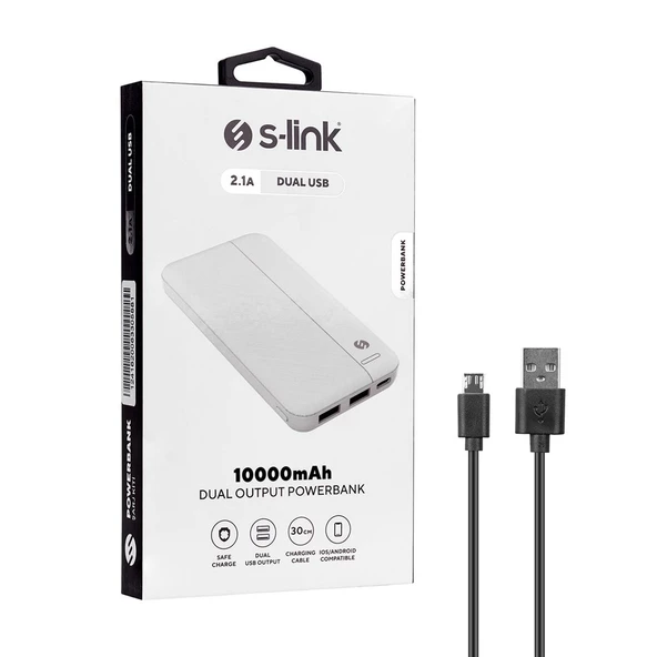 S-link IP-G10N 10000mAh Micro+Type C Girişli Powerbank BEYAZ Taşınabilir Pil Şarj Cihazı - 35661