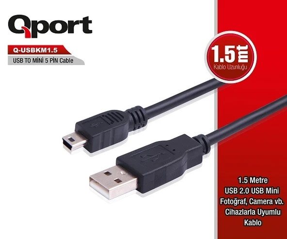 Qport Q-USBKM1.5 5Pin 1.5Mt USB 2.0 Data Kablosu - 3