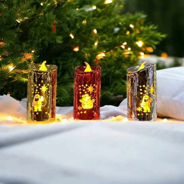 12 ADET ÖZEL YILBAŞI TEMALI  IŞIKLI YILBAŞI MUMU GÜN IŞIĞI LED IŞIKLI MUM PARLAK METALİK PİLLİ MUM ürün görseli