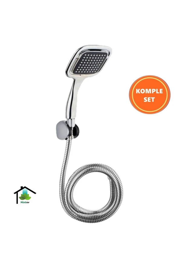Siyah Kare Lüks Duş Seti Krom Hortum Ve Mafsal - 2