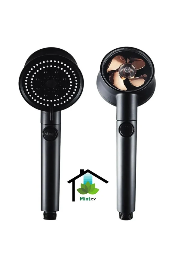 ZEMUS 5 Fonksiyonlu Duş Başlığı - Turbo Fan Duş Başlığı - Siyah