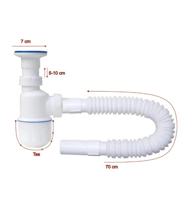Özbest Taslı Körüklü Lavabo Sifonu Paslanmaz Süzgeç ve Vidalı - 2