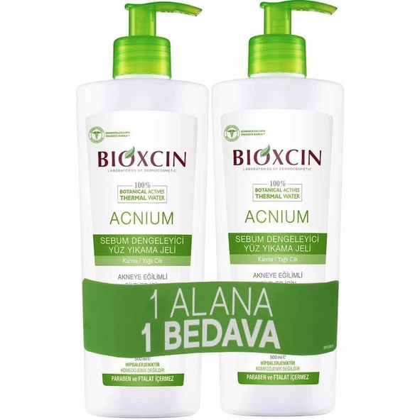 Bioxcin Acnium Sebum Dengeleyici Yüz Yıkama Jeli 500 ml + 500 ml Avantaj Paket