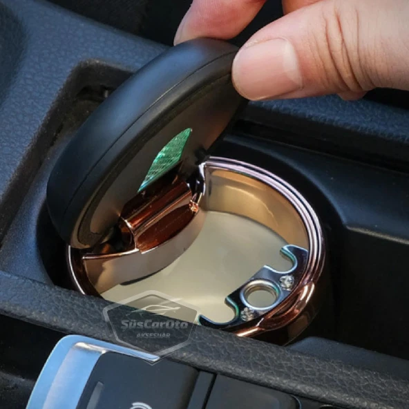 Üniversal 7 Renkli Işıklı Porselen Yanmaz Koku Geçirmez Lüx Oto Küllük Dumansız Kapaklı Spor Araç İçi Küllük Araba Küllüğü Gold - 7