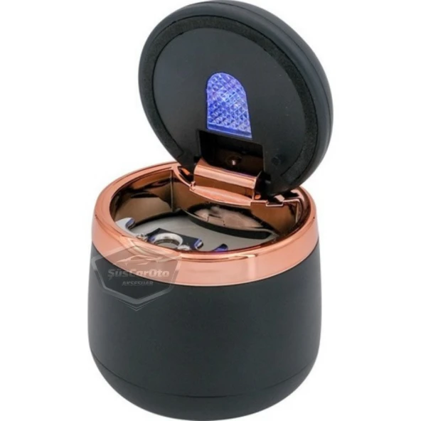 Üniversal 7 Renkli Işıklı Porselen Yanmaz Koku Geçirmez Lüx Oto Küllük Dumansız Kapaklı Spor Araç İçi Küllük Araba Küllüğü Gold - 9