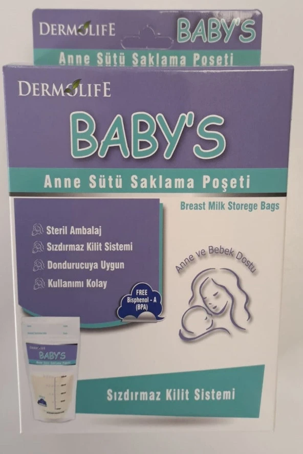 DERMOLİFE DERMOLİFE BabyS Süt Saklama Poşeti (Torbası) 20Li Ambalajlarda