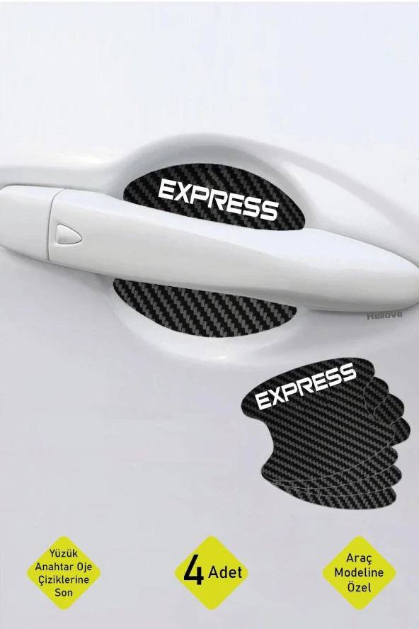Oto Araç Kapı Kolu Koruyucu Boya Çizik Önleyici Karbon  Renault Express Uyumlu Beyaz Express Yazılı