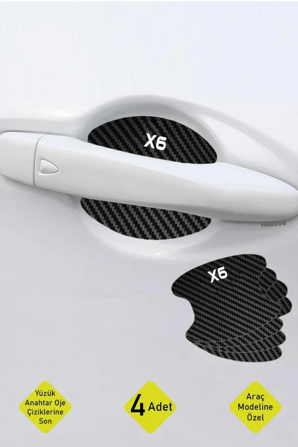 Oto Araç Kapı Kolu Koruyucu Boya Çizik Önleyici Karbon  BMW X6 Uyumlu Beyaz X6 Yazılı