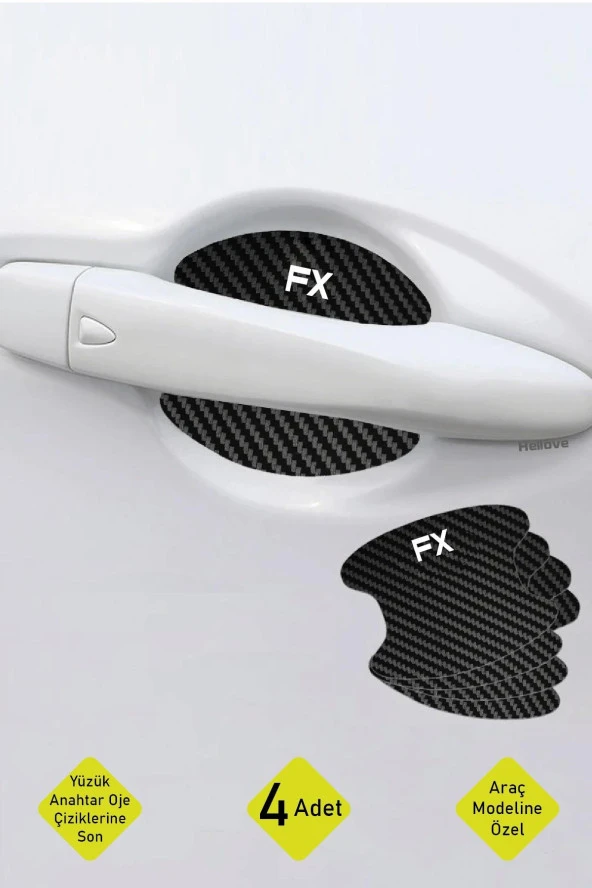 Oto Araç Kapı Kolu Koruyucu Boya Çizik Önleyici Karbon  Infiniti FX Uyumlu Beyaz FX Yazılı