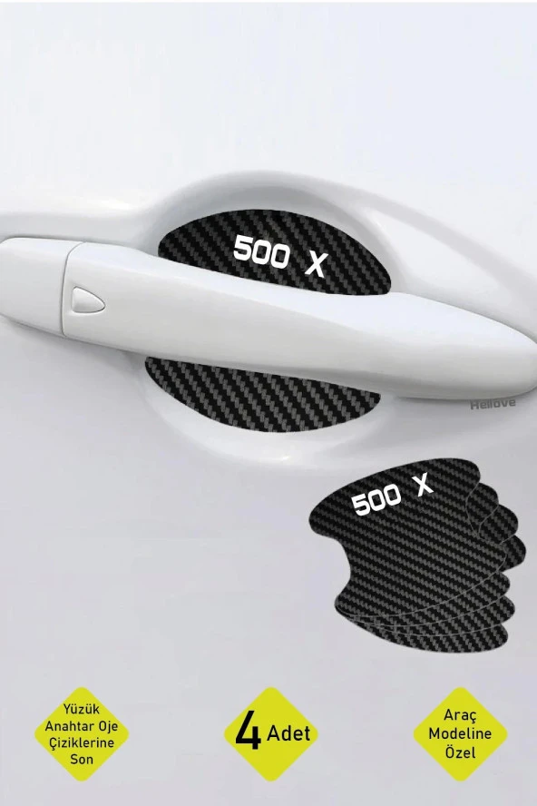 Oto Araç Kapı Kolu Koruyucu Boya Çizik Önleyici Karbon  Fiat 500 X Uyumlu Beyaz 500 X Yazılı