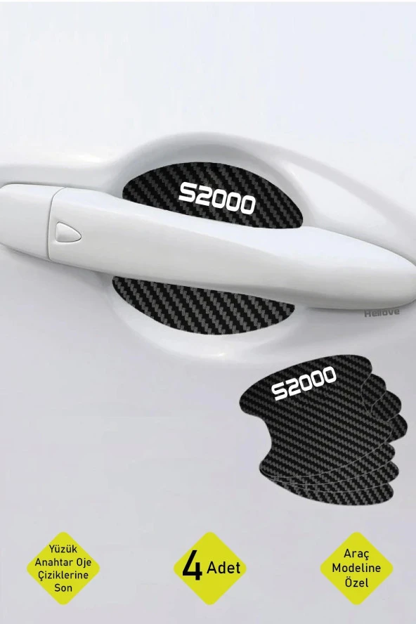 Oto Araç Kapı Kolu Koruyucu Boya Çizik Önleyici Karbon  Honda S2000 Uyumlu Beyaz S2000 Yazılı