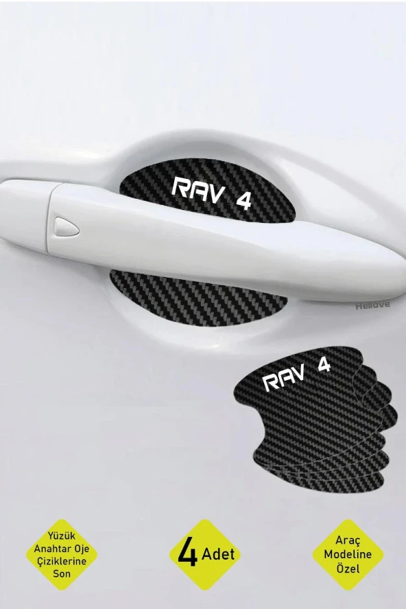 Oto Araç Kapı Kolu Koruyucu Boya Çizik Önleyici Karbon  Toyota RAV 4 Uyumlu Beyaz RAV 4 Yazılı