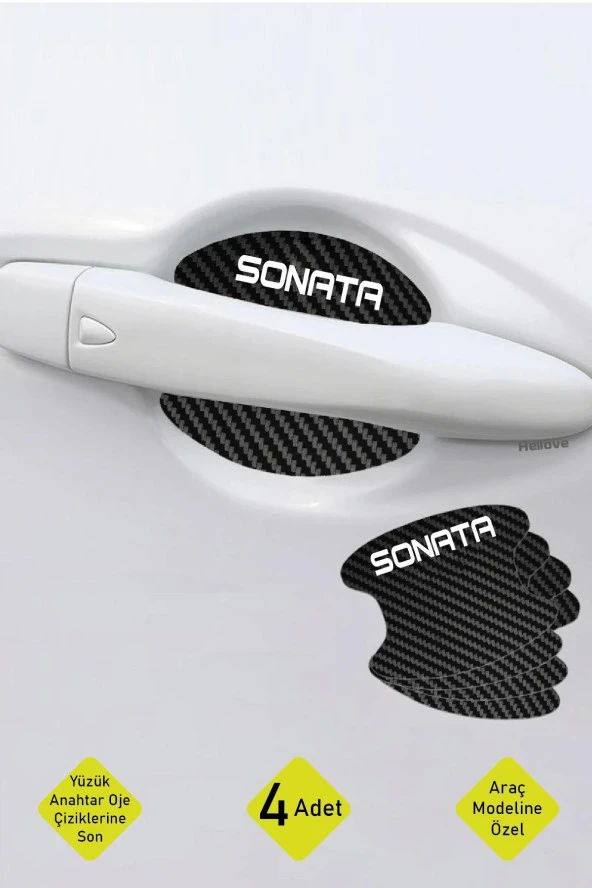 Oto Araç Kapı Kolu Koruyucu Boya Çizik Önleyici Karbon  Hyundai Sonata Uyumlu Beyaz Sonata Yazılı