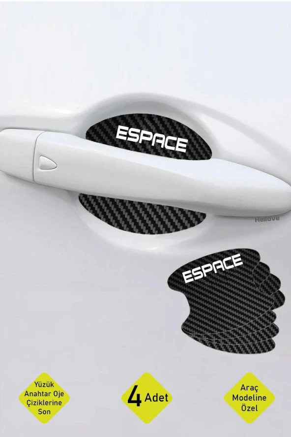 Oto Araç Kapı Kolu Koruyucu Boya Çizik Önleyici Karbon  Renault Espace Uyumlu Beyaz Espace Yazılı