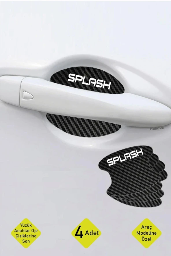 Oto Araç Kapı Kolu Koruyucu Boya Çizik Önleyici Karbon  Suzuki Splash Uyumlu Beyaz Splash Yazılı