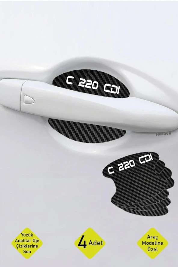 Oto Araç Kapı Kolu Koruyucu Boya Çizik Önleyici Karbon  Mercedes - Benz C 220 CDI Uyumlu Beyaz C 220 CDI Yazılı