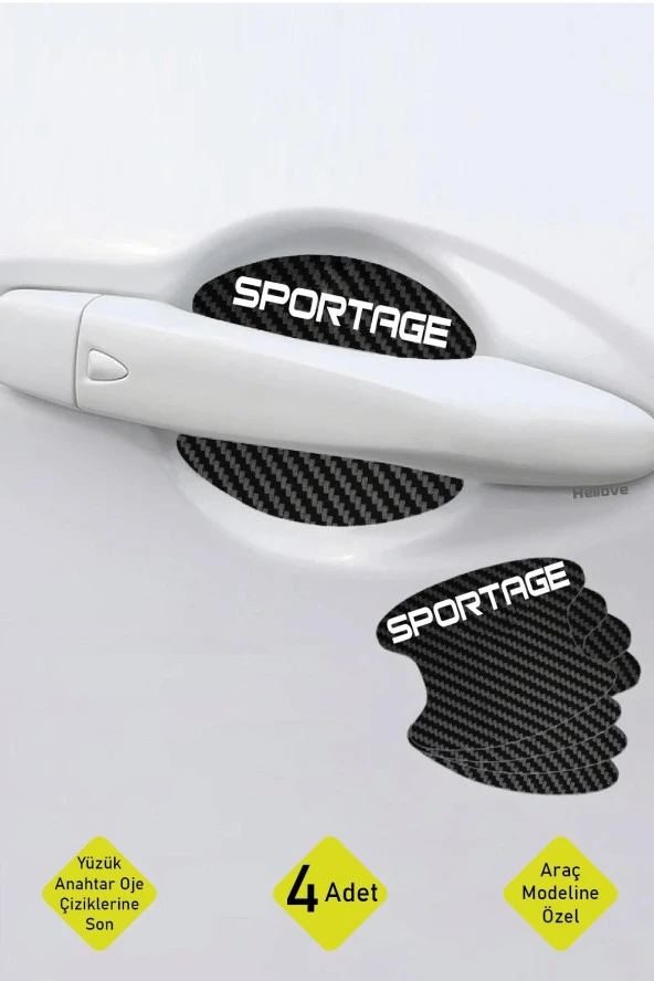 Oto Araç Kapı Kolu Koruyucu Boya Çizik Önleyici Karbon  Kia Sportage Uyumlu Beyaz Sportage Yazılı