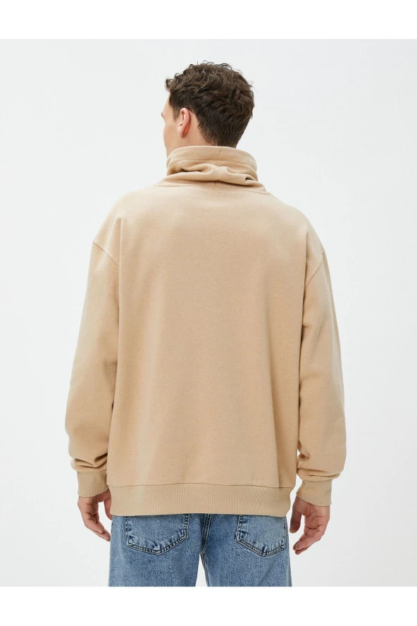 Oversize Sweatshirt Şal Yaka Kanguru Cepli Bağcıklı Şardonlu - 4