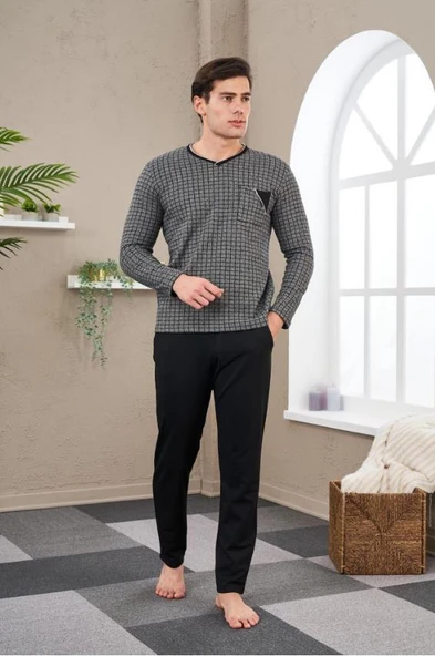 PJS 23710 Erkek Jakarlı Pijama Takım - 1