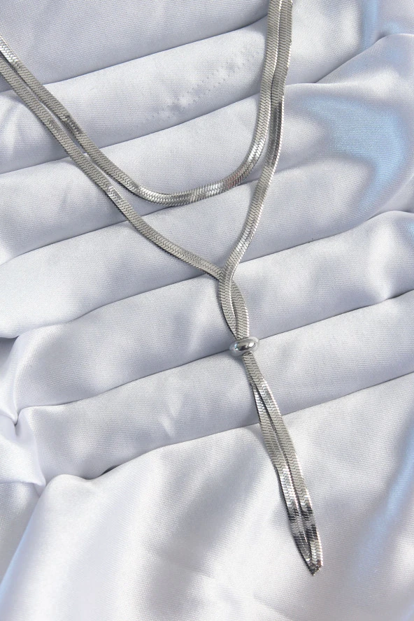 316L Çelik Gümüş Renk 2li İtalyan Zincir Asansör Model Kadın Kolye ürün görseli