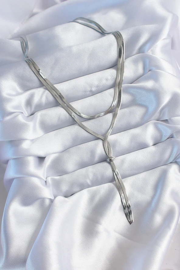 316L Çelik Gümüş Renk 2li İtalyan Zincir Asansör Model Kadın Kolye - Resim 2