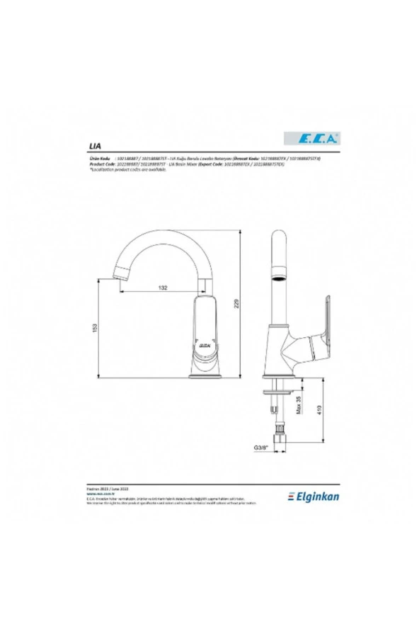 ECA LİA KUĞU LAVABO BATARYASI 102188887 - 2
