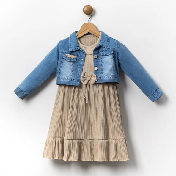 Kot Ceketli Kız Çocuk Elbise MNK2119 - Resim 2