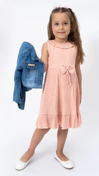 Kot Ceketli Kız Çocuk Elbise MNK2119 - Resim 4