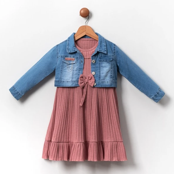 Kot Ceketli Kız Çocuk Elbise MNK2119 - Resim 7