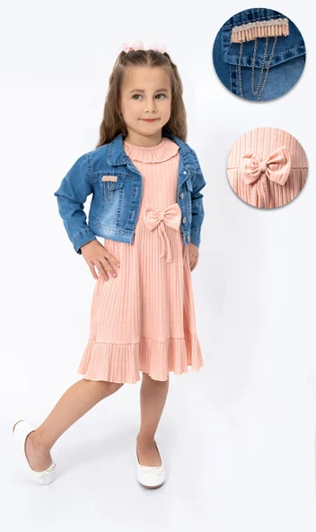 Kot Ceketli Kız Çocuk Elbise MNK2119 ürün görseli 1