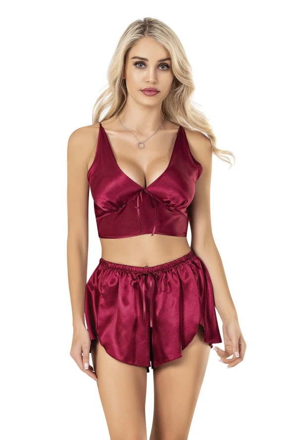 GBMOTİON Bordo Saten Gecelik Model 404 - 4