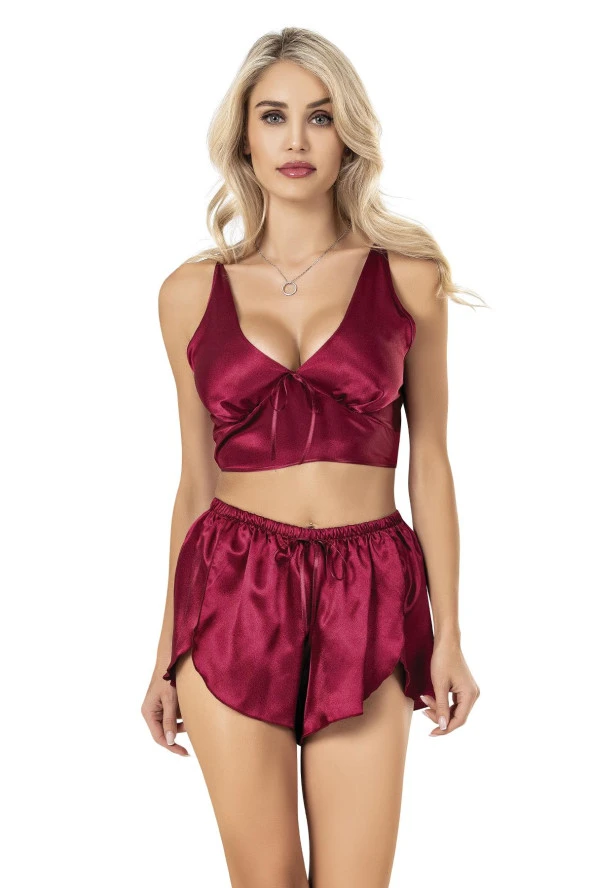 GBMOTİON Bordo Saten Gecelik Model 404 - 6