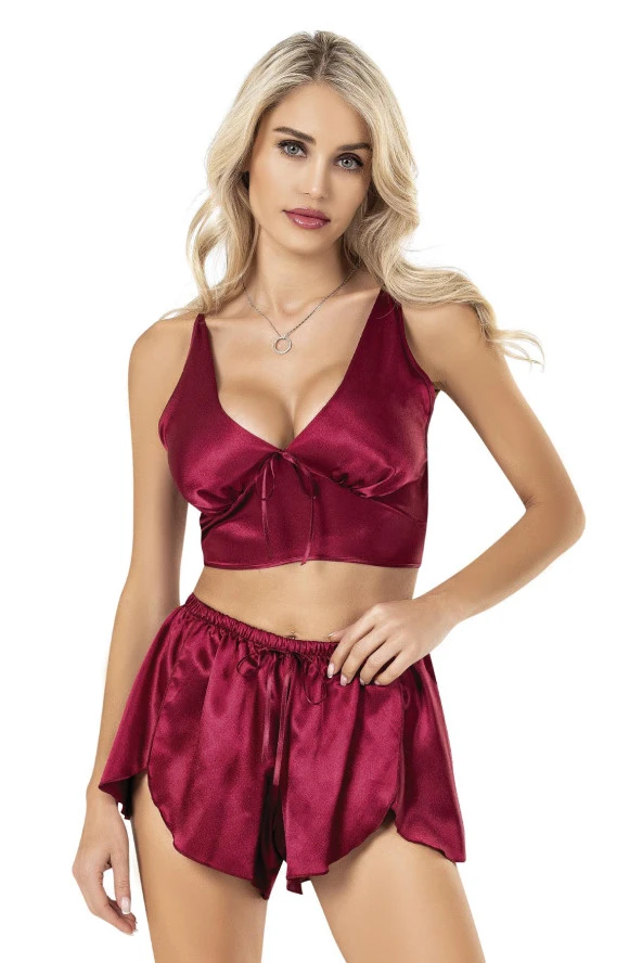 GBMOTİON Bordo Saten Gecelik Model 404 - 7