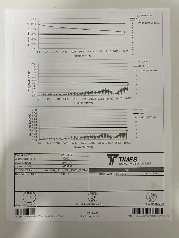 Times Microwave System PhaseTrack Kablo AA11241_PT318_60in_47839_125SMA 60inç - 8